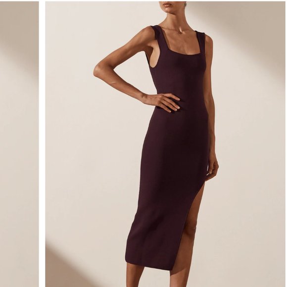 Shona Joy Basic Square Neck Midi Dress Size Medium Cocoa - Picture 1 of 10